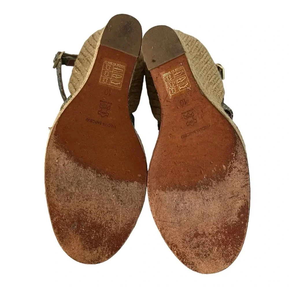 Paloma‎ Barcelo Snakeskin 4” Funky Shape Espadrille Wedge Strap Sandals size 10